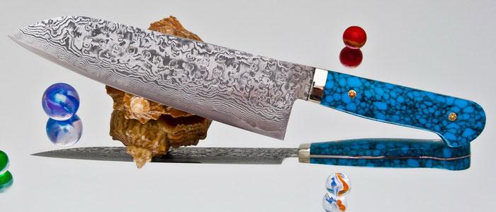 Кухонный нож Mr. Itou (Hiroo Itou), Turquoise Handle (Бирюза), R2, Santoku 175мм, арт. Mi-Sa3