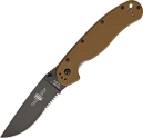 Складной нож Ontario, серия RAT 1 AUS-8, Coyote Brown, черное лезвие, серрейтор, арт. O8847CB