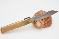 Нож складной Nagao Higonokami, Damascus hand forging, Aogami (Blue Sleel), Brass, 100mm - Интернет магазин Японских кухонных туристических ножей Vip Horeca