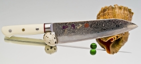 Кухонный нож Hiro Shiki, серия Damascus, Кориан, Santoku 180мм, арт. SKC-3 - Магазин Японских кухонных туристических ножей VIP-HoReCa