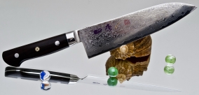 Кухонный нож Hiro Shiki, серия Damascus, Эбен, Santoku 180мм, арт. SKE-3 - Магазин Японских кухонных туристических ножей VIP-HoReCa