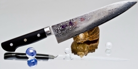 Кухонный нож Hiro Shiki, серия Damascus, Эбен, Gyuto 180мм, арт. SKE-4 - Магазин Японских кухонных туристических ножей VIP-HoReCa