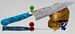 Кухонный нож Mr. Itou (Hiroo Itou), Turquoise Handle (Бирюза), R2, Petty 135мм, арт. Mi-Pe13 - Магазин Японских кухонных туристических ножей VIP-HoReCa
