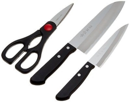 Набор Shimomura, кухонные ножи Santoku 170мм, Petty 125мм и кухонные ножницы 70мм, арт. EK-3A - Магазин Японских кухонных туристических ножей VIP-HoReCa