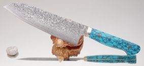 Кухонный нож Mr. Itou (Hiroo Itou), Turquoise Handle (Бирюза), R2, Santoku 180мм, (уценка, трещина рукояти), арт. Mi-Sa5 -//- - Магазин Японских кухонных туристических ножей VIP-HoReCa