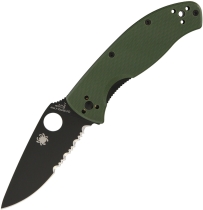 Складной нож Spyderco, серия Tenacious, Green G-10 Handles, 8Cr13MoV, Black Blade, Part Serrated, арт. C122GPSBGR - Магазин Японских кухонных туристических ножей VIP-HoReCa