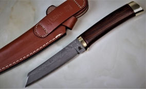 Нож с фиксированным клинком Hattori 傘 SAN Limited Edition, Tanto (сер. № 8/10), Cowry-X Damascus, 100мм, арт. SAN-4 - Магазин Японских кухонных туристических ножей VIP-HoReCa