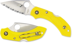 Складной нож Spyderco, серия Dragonfly 2, Yellow FRN Handle, H1, Full Serrated, арт. C28SYL2 - Магазин Японских кухонных туристических ножей VIP-HoReCa