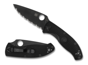 Складной нож Spyderco, серия Tenacious, Black FRN Handles, 8Cr13MoV, Black Blade, Full Serrated, арт. C122SBBK - Магазин Японских кухонных туристических ножей VIP-HoReCa