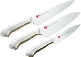 Набор кухонных ножей Shimomura, серия Kenmizaki Satomi, Gyuto 180мм, Santoku 165мм, Petty 120мм, арт. KZ-CJB3S - Магазин Японских кухонных туристических ножей VIP-HoReCa
