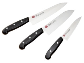 Набор кухонных ножей Shimomura, серия Kenmizaki Satomi, Gyuto 180мм, Santoku 165мм, Petty 135мм, арт. KZ-BJB3A - Магазин Японских кухонных туристических ножей VIP-HoReCa
