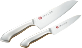 Набор кухонных ножей Shimomura, серия Kenmizaki Satomi, Santoku 165мм, Petty 120мм, арт. KZ-CJB2S - Магазин Японских кухонных туристических ножей VIP-HoReCa