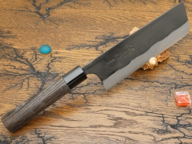 Кухонный нож Kajibee, серия Aogami Damaskus Kurouchi, Nakiri 165мм, арт. KJB-B2DM-NK-165 - Магазин Японских кухонных туристических ножей VIP-HoReCa