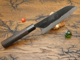 Кухонный нож Kajibee, серия Aogami Damaskus Kurouchi, Santoku 165мм, арт. KJB-B2DM-ST-165 - Магазин Японских кухонных туристических ножей VIP-HoReCa