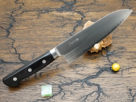 Кухонный нож Sanetu, серия Aogami Super (европейская ручка), Black, Santoku 180мм, арт. KJU-AS-ST-180-W-BK - Магазин Японских кухонных туристических ножей VIP-HoReCa