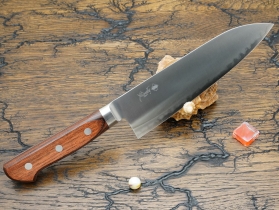 Кухонный нож Sanetu, серия Aogami Super (европейская ручка), Brown, Santoku 180мм, арт. KJU-AS-ST-180-W-BR - Магазин Японских кухонных туристических ножей VIP-HoReCa