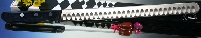 Кухонный нож Misono, серия  Molibden Stee с проточкой, Slicer 300мм, арт. MSP686