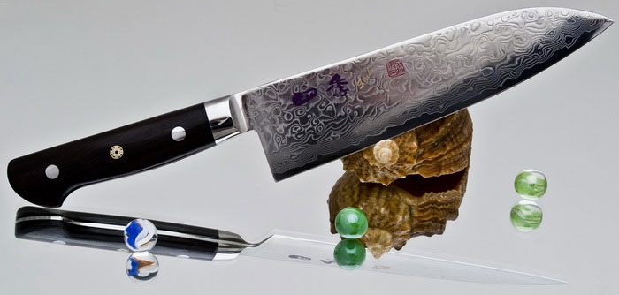 Кухонный нож Hiro Shiki, серия Damascus, Santoku 180мм, арт. SKE-3