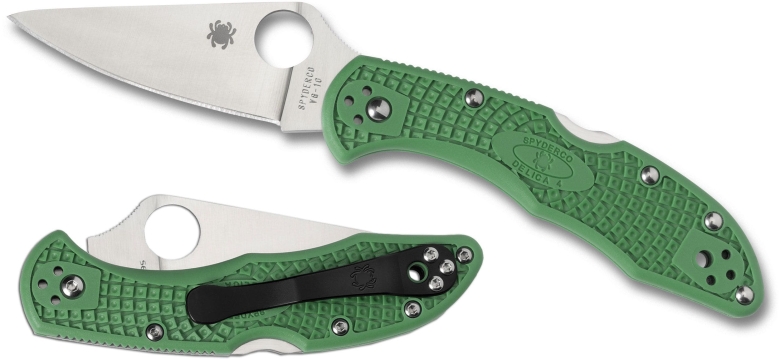 Складной нож Spyderco, серия Delica 4, Flat Ground, Green FRN Handles, VG-10, Plain, арт. C11FPGR