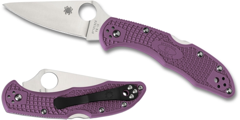 Складной нож Spyderco, серия Delica 4, Flat Ground, Purple FRN Handles, VG-10, Plain, арт. C11FPPR