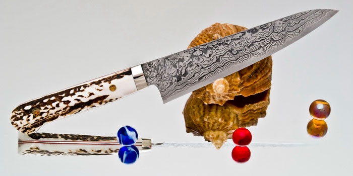 Кухонный нож Mr. Itou (Hiroo Itou), Stag Handle (Рог оленя), R2, Petty 140мм, арт. Mi-Pe9