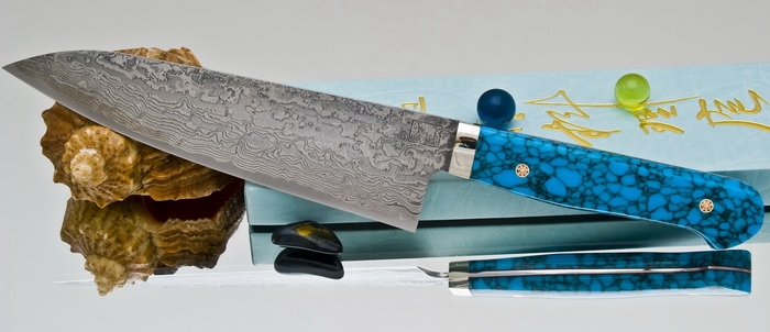 Кухонный нож Mr. Itou (Hiroo Itou), Turquoise Handle (Бирюза), R2, Gyuto 175мм, арт. Mi-Gy2