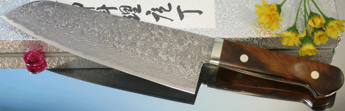 Кухонный нож Mr. Itou (Hiroo Itou), Iron wood  Handle (Железное дерево), R2, Santoku 190мм, арт. Mi-Sa6