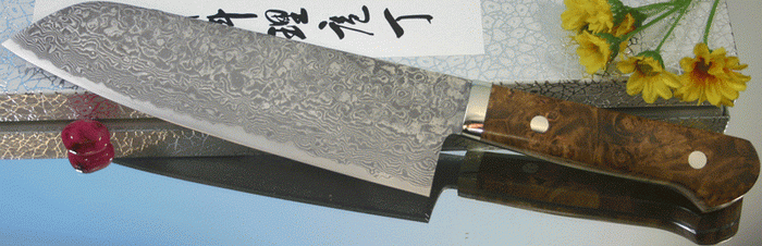 Кухонный нож Mr. Itou (Hiroo Itou), Maple Burl Handle (Кап клена), R2, Santoku 185мм, арт. Mi-Sa83