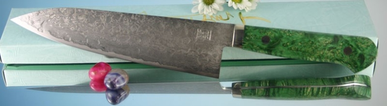 Кухонный нож Mr. Itou (Hiroo Itou), Maple Burl Handle (Зеленый Клен), R2, Gyuto 170мм, арт. Mi-Gy14