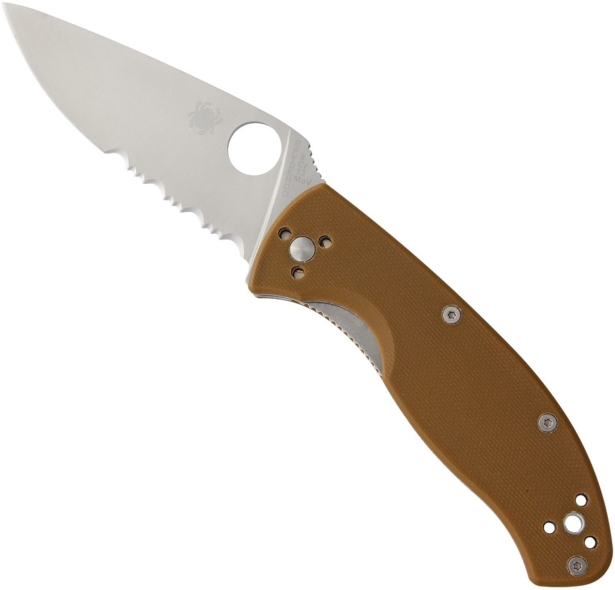 Складной нож Spyderco, серия Tenacious, Brown G-10 Handles, 8Cr13MoV, Part Serrated, арт. C122GPSBN