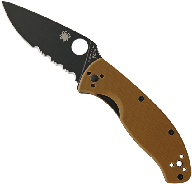 Складной нож Spyderco, серия Tenacious, Brown G-10 Handles, 8Cr13MoV, Black Blade, Part Serrated, арт. C122GPSBBN