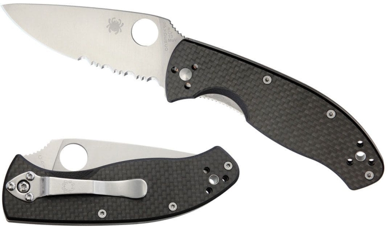 Складной нож Spyderco, серия Tenacious, Black Carbon Fiber Handles, 8Cr13MoV, Part Serrated, арт. C122CFPS