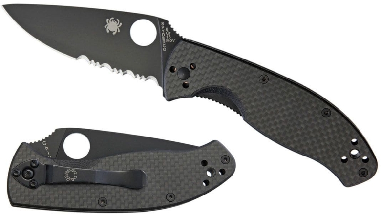 Складной нож Spyderco, серия Tenacious, Black Carbon Fiber Handles, 8Cr13MoV, Black Blade, Part Serrated, арт. C122CFBBKPS