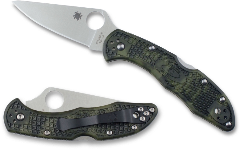 Складной нож Spyderco, серия Delica 4, Flat Ground, Zome green FRN Handles, VG-10, Plain, арт. C11ZFPGR