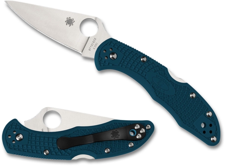 Складной нож Spyderco, серия Delica 4, Flat Ground, Blue FRN Handle, K390, Plain, арт. C11FPK390