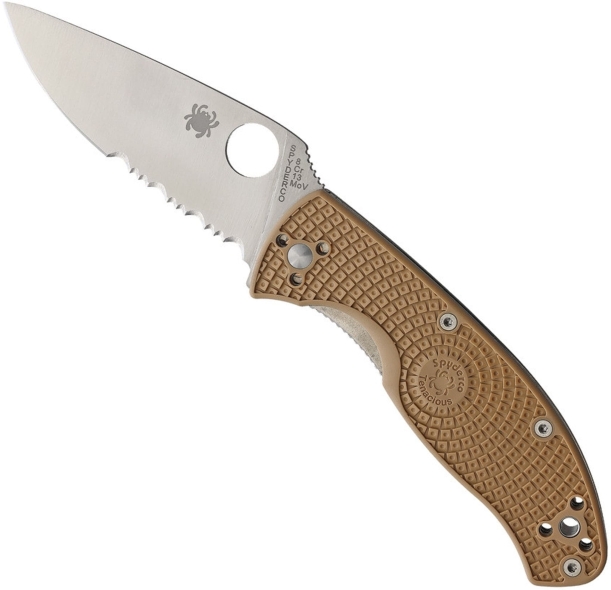 Складной нож Spyderco, серия Tenacious, Brown FRN Handles, 8Cr13MoV, Part Serrated, арт. C122PSTN