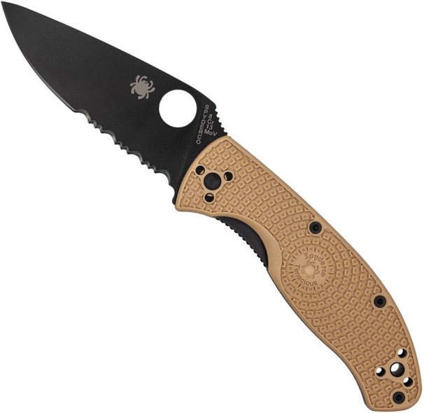 Складной нож Spyderco, серия Tenacious, Brown FRN Handles, 8Cr13MoV, Black Blade, Part Serrated, арт. C122PSTNBK