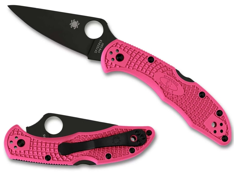 Складной нож Spyderco, серия Delica 4, Flat Ground, Pink FRN Handles, CPM S30V, Black Blade, Plain, арт. C11FPPNS30VBK