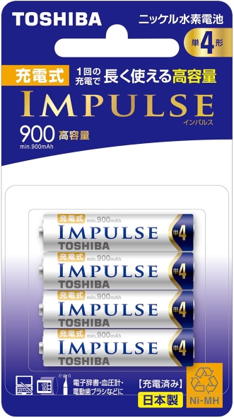 Аккумулятор Toshiba IMPULSE, AAA (мизинчиковый), 900 mAh, арт. TNH-4AH